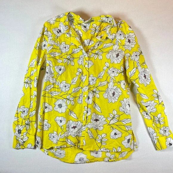 Kut From The Kloth Yellow Floral Button Up Long‎ Sleeve Shirt - Size XL - Picture 2 of 8